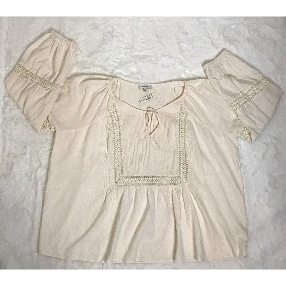 New Madewell Linen-Blend Pintuck Peasant Top XXL (FLAW-SeePhotos) - Picture 5 of 10